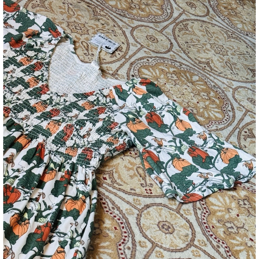 NWT Kate Quinn Women's Flutter Sleeve Smocked Midi Dress Pumpkin‎ Heirloom Large - Picture 4 of 7